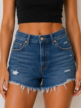 Levi's Ribcage High Rise Distressed Denim Shorts Size 29
